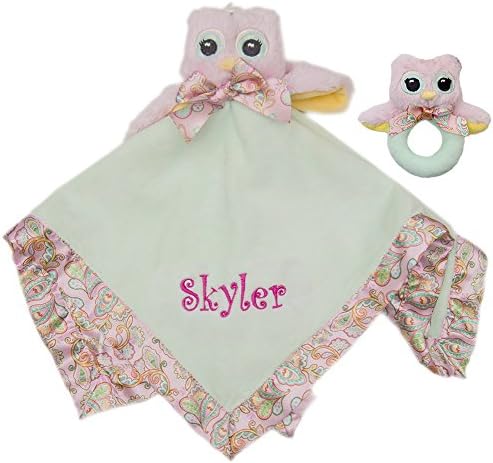Personalized Bearington Lil Hoots Owl Security Blanket & Rattle Set