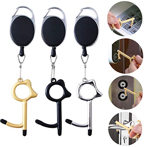 Bola Rung 3Pcs Contactless Door Opener Tool With 3 Retractable Buckles No Touch Door Opening Key Door Handle Opener Keychain Hygiene Door Opener