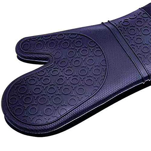 Extra Long Professional Silicone Oven Mitt with Quilted Liner, Heat Flame and Steam Resistant waterproof with Non-Slip grip Textured