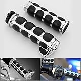 2x Chrome Billet Aluminum Bar End Cap Black Soft Gel Rubber Hand Grips w/ Palm Rest Fits Custom Motorcylce 7/8