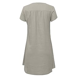 Women's Summer Cotton Linen Dress Loose V-Neck