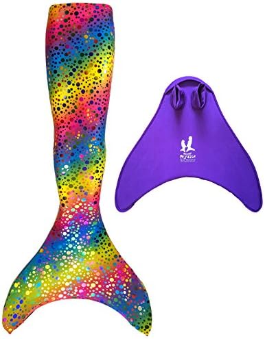 UraMermaid Holographic Mermaid Tails For Swimming - 2 Piece Mermaid Costume Includes Olympic Monofin (12-13, Rihanna's Rainbow Bubbles)