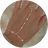 TOSGMY Hand Chain Gold Silver Bracelets for Women 14K Gold plated Hand Chain Bracelet Non Tarnish Satellite Bead Dot CZ Pearl Link Ring Bracelet Trendy Hand Jewelry Gifts for Women Adjustable