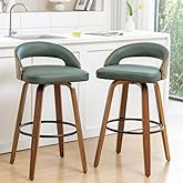 HOCEWI Set of 2 Swivle Counter Stools, 25" Counter Height Bar Stools with Upholstered Seat Bentwood Frame Mid Century Modern Stools for Kitchen Island, Counter, Green