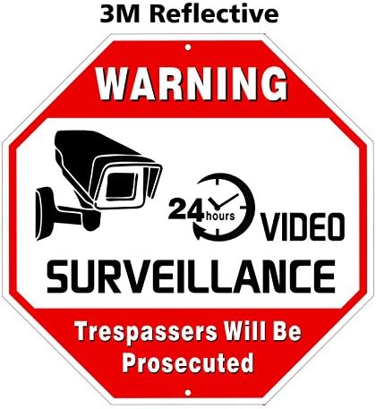 sazet Video Surveillance Sign - CCTV Security Alert - 24 Hour Surveilance All Activities Are Monitored Sign - Legend Large 12 X 12 Octagon Rust Free 0.40 Aluminum Sign (3M reflect Octagon)