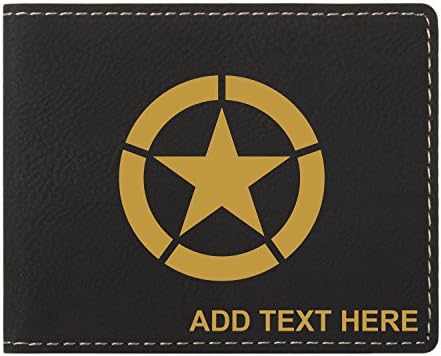 Personalized Engraved WW2 Jeep Star Synthetic Leather Wallet, Black &amp; Gold