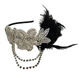 Pixnor 1920s Flapper Great Gatsby Headpiece Headband with Feather Vintage Black