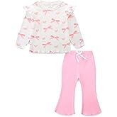 Toddler Baby Girl Clothes Long Sleeve Crewneck Sweatshirt with Bell Bottom Pants Spring Fall Winter Outfits