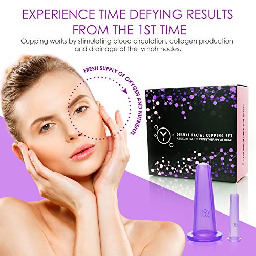 Facial Cupping Set (7Pcs) - Face, Eye and Lips Cupping Massage Kit with Silicone Cleansing Brush - Works with Fine Lines & Wrinkles - Helps with Instant Ageless Skin and Improved Collagen