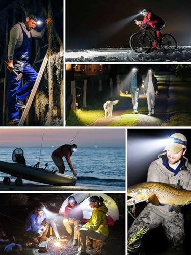 UNBON Ultra Powerful LED Headlamp, 2 Pack USB C Rechargeable Head Torch with Motion Sensor and Magnetic Base IPX4 Waterproof Lightweight 30H Long Battery Life for DIY Hiking