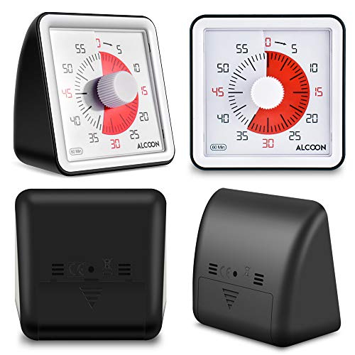 Alcoon 60 Minute Visual Analog Timer 3 Inch Silent Countdown Timer Kitchen Timer Time Management Tool for Classroom or Meeting Countdown Clock for Kids and Adults (Black)