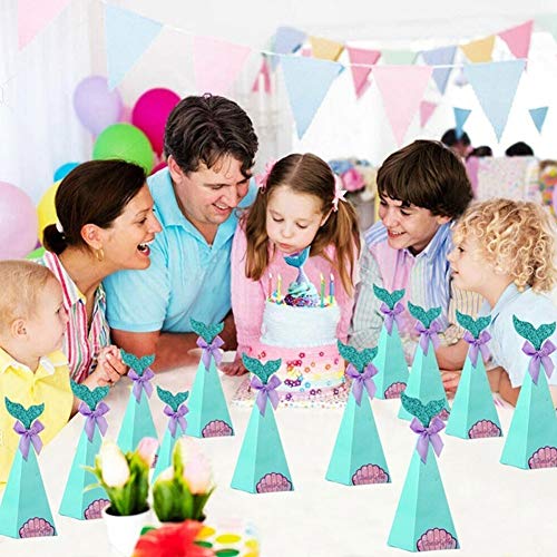 Koogel Mermaid Party Boxes Set,36 Pcs Mermaid Tail Box Mermaid Candy Box 6 Mermaid Flag-Inserting 6 Mini Mermaid Tail for Children\'s Birthdays Babies Under Decorations Supplies for Mermaid Parties