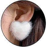 Pom Pom Earrings for Women Cute White Fluffy Pom Heart Earrings Statement Square Heart Circle Fluffy Fur Ball Stud Earrings Christmas Winter Jewelry Gifts for Women