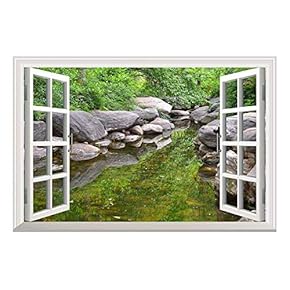 Removable Wall Sticker/Wall Mural - Beautiful City Skyline at Evening | Creative Window View Wall Decor - (24"x32", Spring River)