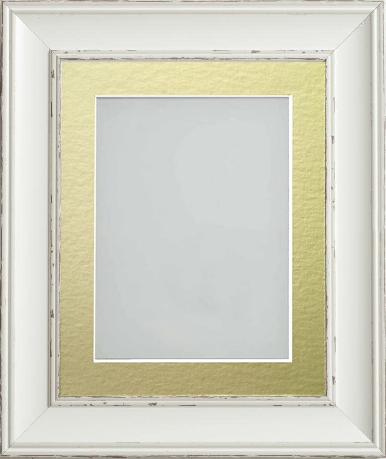 Frame Company Brooke Antique White Photo Frame, Gold Mount, A4 for 9x6 inch, fitted with perspex
