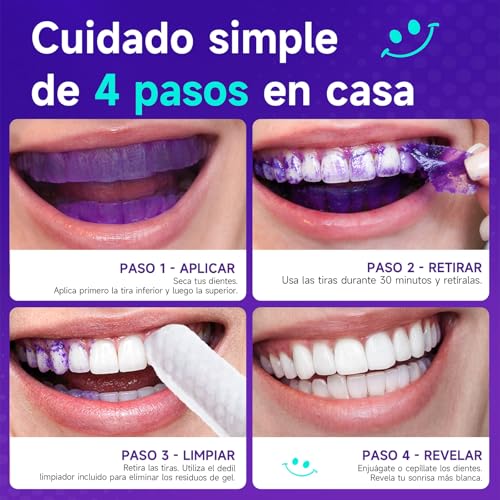 Teethbliss Tiras Blanqueadoras Dientes Moradas: Blanqueador Dental Morado, 7 Tratamiento Efecto Rápido Eliminar Café, Vino, Tabaco Manchas, Seguro Esmalte, Blanqueamiento para Bodas, Citas Trabajar