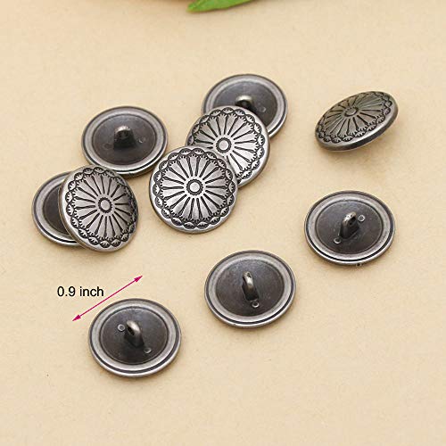 NUOMI 50 Pcs Antique Metal Shank Buttons, Vintage Shank Buttons for Crafts Projects, Coat, Jackets, Flower Pattern Engraved Metal Sewing Buttons 23mm - Thumbnail 2