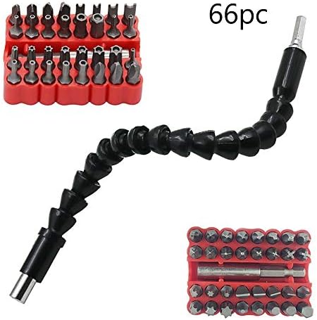 Screwdriver Bit Set, 66-Piece Security Bit Set+ 1Pcs 11.4 Inch Flexible Extension Soft Shaft Accessories Connection Hexagon Drill Size of 1/4 Inch