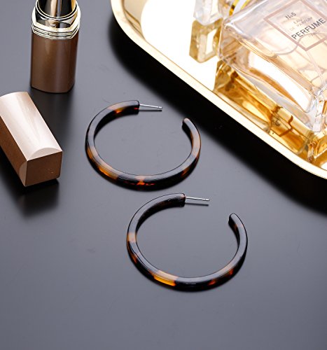 NLCAC Acrylic Hoop Earrings Marble Leopard Circle Resin Earrings Ear Drop Dangles (Tortoise Large)