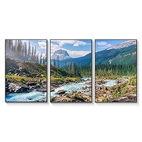 Floating Framed Canvas Wall Art for Living Room, Bedroom Landscape Gorge Mountain River Grassland Canvas Prints for Home Decoration Ready to Hang - 16"x24"x3 Panels