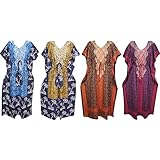 Mogul Interior 4Pc Womens Caftan Maxi Dress Drawstring Cover up Dresses One Size