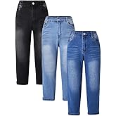 Nivne Tco Tween Boys 3pcs Jeans Casual Skinny Slim Fit Kids Zipper Fly Denim Pants Set with Five Pockets