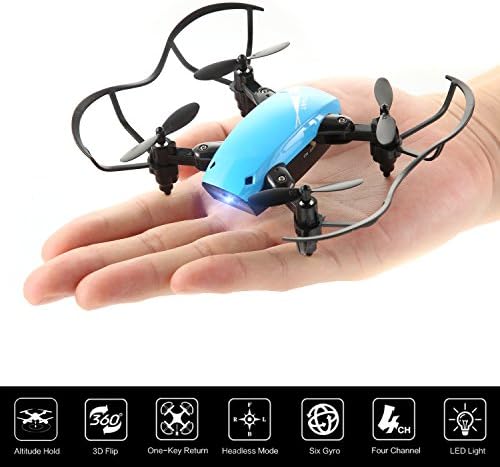 Nano Mini RC Portable Pocket Foldable Stunt Drone Quadcopter Helicopter for Kids, Beginners, Indoor & Outdoor- Altitude Hold, One Key Take-off/Landing & Remote Control (Blue)