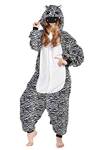 BELIFECOS Unisex Adult Pajamas Plush One Piece Cosplay Animal Costume Zebra