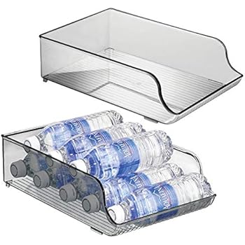 mDesign Wide Plastic Kitchen Water Bottle Storage Organizer Tray Rack - Holder and Dispenser for Refrigerators, Freezers, Cabinets, Pantry, Garage - 2 Pack - Smoke Gray