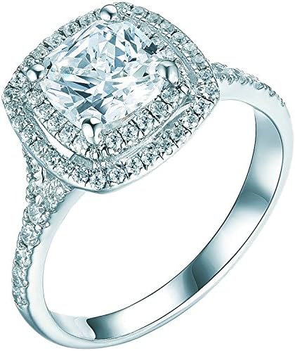 2.99Ct 14k White Gold Enhanced Diamond(VS) Cushion Double Engagement Rings for Women Wedding Anniversary (D Color, VVS1 Clarity) - All Sizes Available, Size - 7
