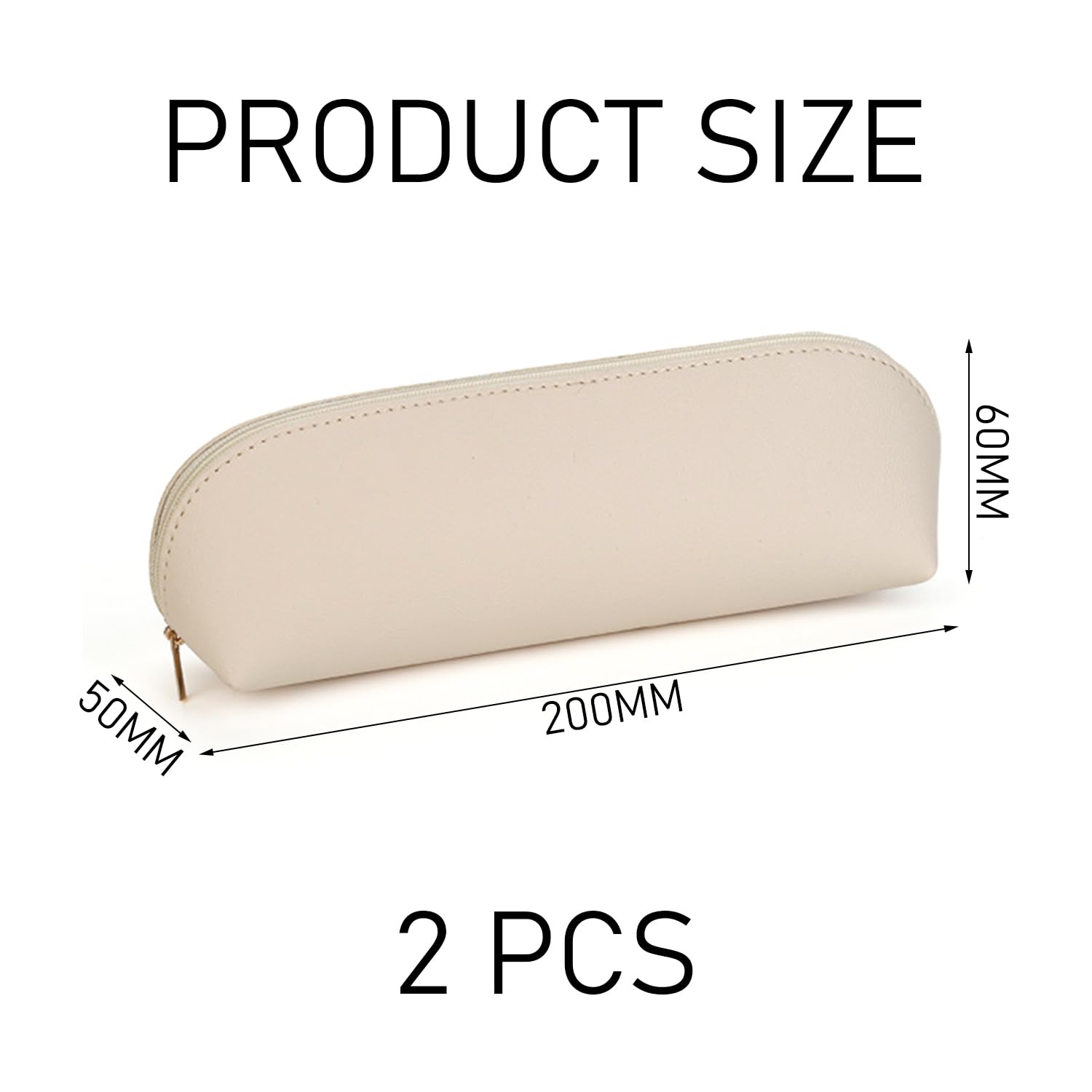 2 Leather Organization & Storage Bags - Zipper, Waterproof Pencil Cases (Black, White)