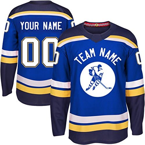 baililai Men Youth Custom St. Louis Ice Hockey Blue Embroidered Jerseys Personalized with Team Name,Your Names and Numbers，Yellow and White Stripe (Youth S/M, Blue Style 1)