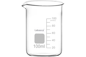 Labasics Glass Beaker, 1 Pack Borosilicate Glass Graduated Low Form Griffin Beaker with Pouring Spout Lab Beaker, 100 ml, Hig