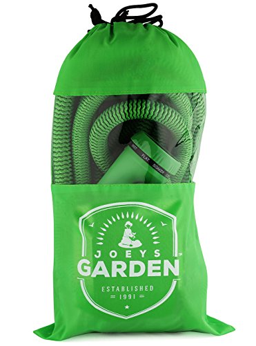 Expandable Garden Hose - 50 Feet Green - Extra Strong Stretch Material with Brass Connectors - Bonus 8 Way Spray Nozzle, Carrying Bag and Hanger - by Joeys Garden - Thumbnail 2