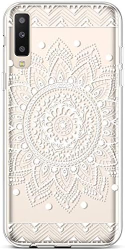 Qjuegad Compatible for Samsung Galaxy A50 Ultra Slim TPU Soft Silicone Crystal Clear Transparent Case Floewr Animal Pattern Bumper Protector Case Cover, White Sun Flower