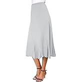 Women's Elegant Elastic High Waist Suede Midi Skirt Casual A-Line Flared Swing Skirt