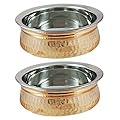 PARIJAT HANDICRAFT Serving Bowl Tureen Copper Stainless Steel Serving Dishes for Appetizers, Set of 4, Diameter 5 Inch