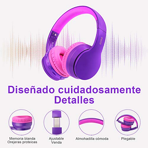 Ifecco Bluetooth Estéreo Auriculares Música sobre-oído Sonido de Alta fidelidad, Bluetooth Banda para la Cabeza Plegable con micrófono y Cable de Audio (Morado Oscuro)