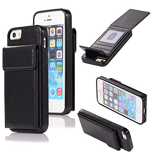 Scheam , iPhone SE 5SE 5 5S Case Wallet Leather, iPhone SE 5SE 5 5S Case with Card Holder and Kickstand, iPhone SE 5SE 5 5S Wallet Case with PU, PU Case Case Compatible with iPhone SE 5SE 5 5S Black - Thumbnail 5