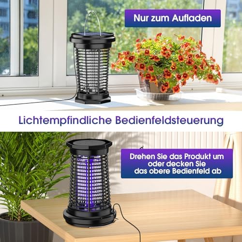 4500V Hängbarer Insektenvernichter Elektrisch Solar, Ausgestattet mit Einem Einstellbaren 5,5W/5V-Solarpanel und Einem 3,5m Langen Kabel, Geeignet für den Innen, Garten und Outdoor-Aktivitäten
