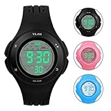 PERSUPER Kids Watch Waterproof Children Electronic Watch - Lighting Watch 50M Waterproof for Outdoor Sports,LED Digital Stopwatch with Chronograph, Alarm, Child Wrist Watch for Boys, Girls (Black)