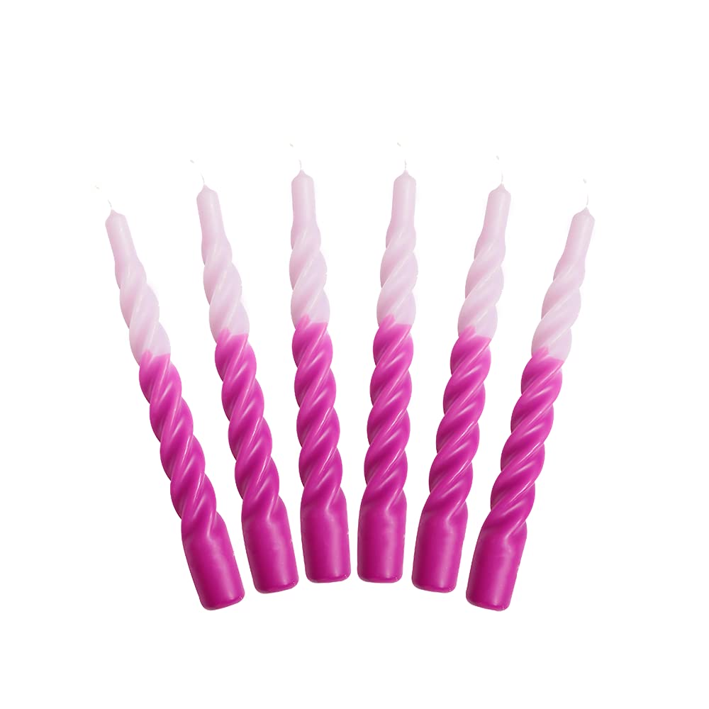 Candles with a Twist, Light and Dark Lilac Twisted, Multi-Coloured, Unscented Candles, 6 pcs.