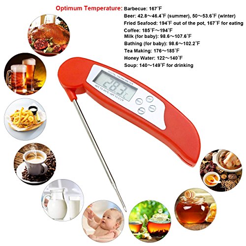 Digital Instant Read Meat Thermometer and 60 Minutes Tomato Mechanical Kitchen Timer Food Cooking Thermometer with Collapsible Internal Probe for Kitchen BBQ Grill Smoker Fry Food Milk by Hapree