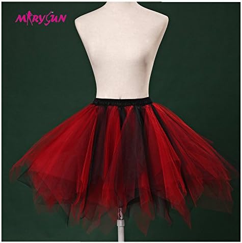 Women Black 50s 80s costume Vintage petticoat bubble tulle party accessory tutu (Black Red, S/M(22"~36"))