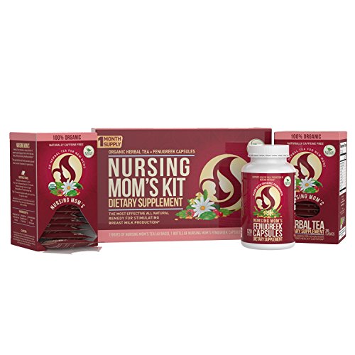 Nursing Mom's Tea Kit - Helps Increase Lactation while Nursing - 120 Fenugreek Capsules and 60 Tea Bags - 30 Day Supply - Natural Breastfeeding Aid - Organic Lactation Supplement for Nursing Mothers