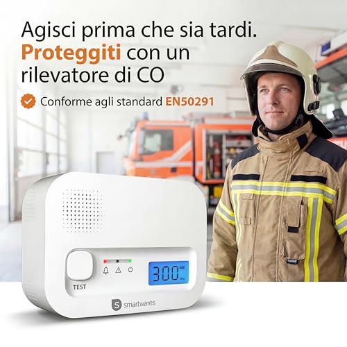 Smartwares Carbon Monoxide Detector – 10 Year Sensor – Batteries from 3 Years – with Display and Test Button – FGA-13041