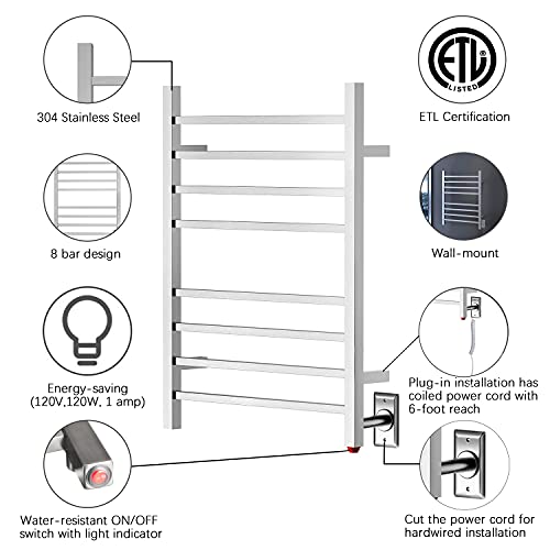 HEATGENE Towel Warmer, Heated Towel Warmer Rack, WallMounted Hardwired