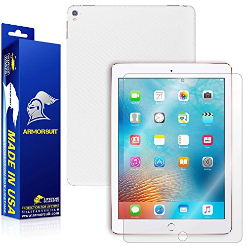 ArmorSuit MilitaryShield - Apple iPad Pro 9.7 inch Wifi Screen Protector + White Carbon Fiber Full Body Skin Protector Anti-Bubble Shield w/ Lifetime Replacements