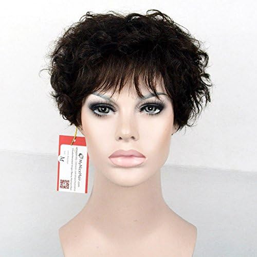 MyNiceHair--Pure Brazilian Human Hair Short Fashion Curly Wigs For Women (Natural Black)