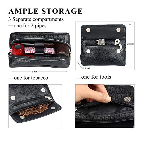 FIREDOG Leather Smoking Pipe Bag Pouch Case for 2 Pipes (Black)